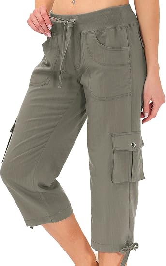 Womens Capris with Pockets Loose Fit Casual Capri Pants Dressy Lightweight Ladies Baggy Cargo Pants for Hiking