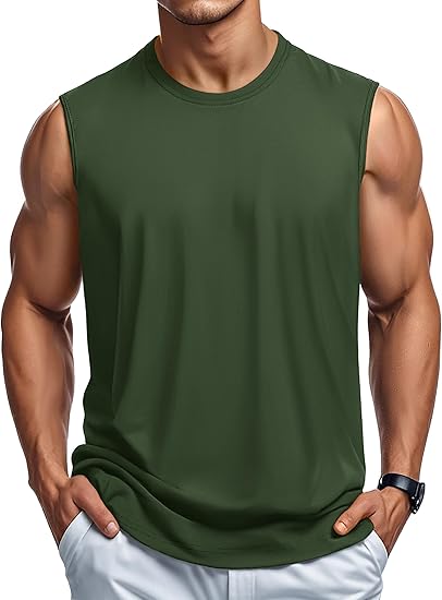 Men's Tank Top Cotton Muscle Workout Gym Shirts Moisture Wicking Lightweight Summer Casual Sleeveless Shirts