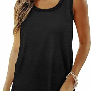 Womens Tank Tops Summer Loose Sleeveless Tops Ribbed Trim Scoop Neck Curved Hem